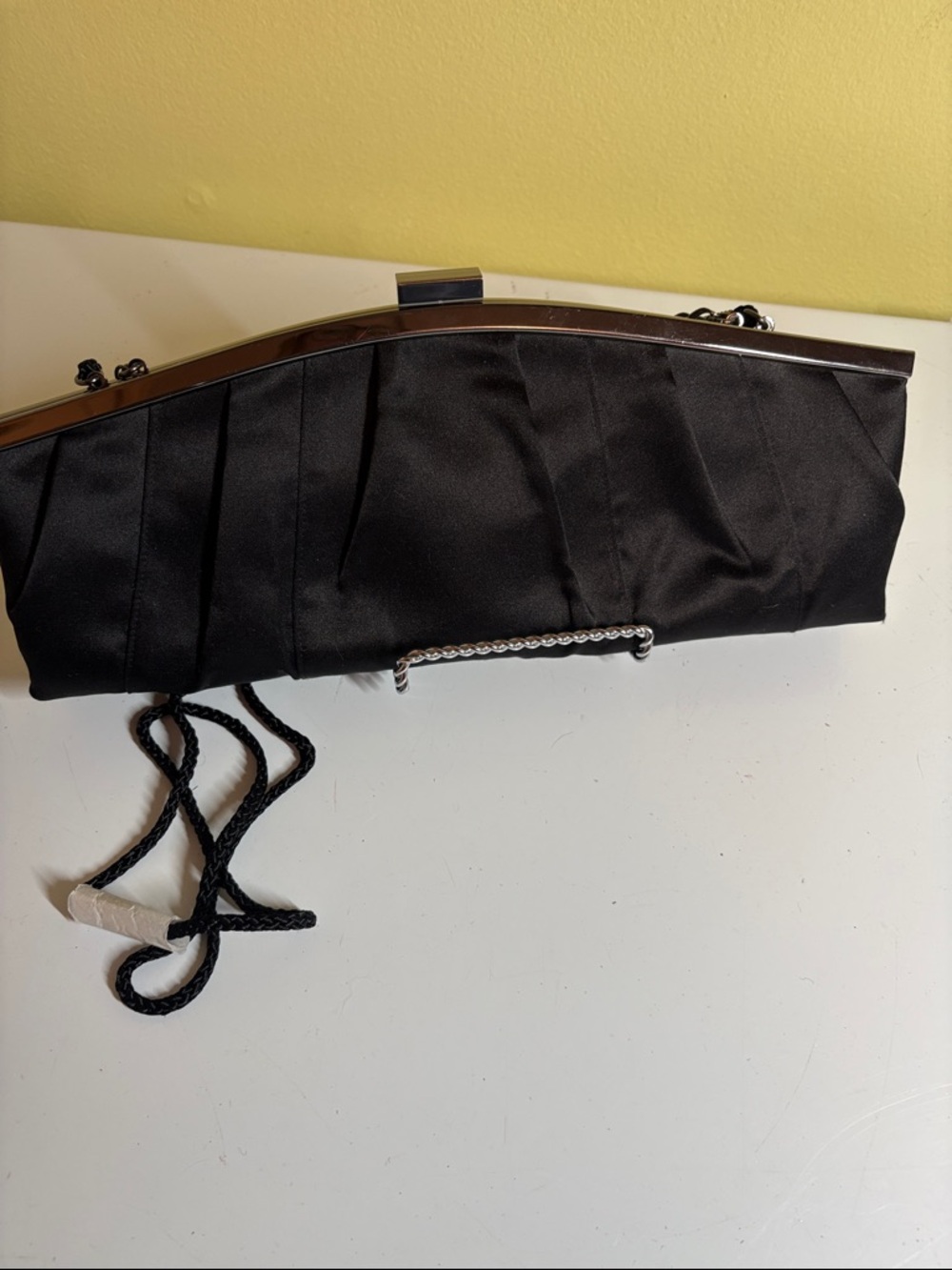 Kate Landry Black Satin Evening Clutch Shoulder Crossbody Bag